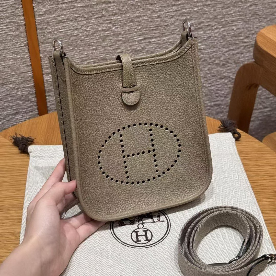 Hermes Evelyne 16 CM Bag Handmade In Epsom Calfskin Leather Sliver Hardware 8Q Beige Marfa