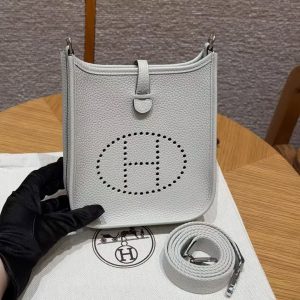 Hermes Evelyne 16 CM Bag Handmade In Taurillon Clemence Leather Silver Hardware 8U Blue Glacier