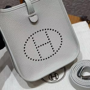 Hermes Evelyne 16 CM Bag Handmade In Taurillon Clemence Leather Silver Hardware 8U Blue Glacier - Image 16