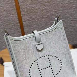 Hermes Evelyne 16 CM Bag Handmade In Taurillon Clemence Leather Silver Hardware 8U Blue Glacier - Image 15