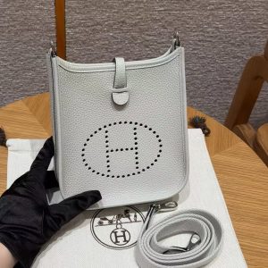 Hermes Evelyne 16 CM Bag Handmade In Taurillon Clemence Leather Silver Hardware 8U Blue Glacier - Image 12