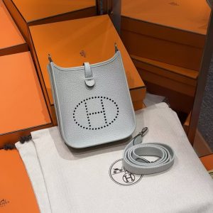 Hermes Evelyne 16 CM Bag Handmade In Taurillon Clemence Leather Silver Hardware 8U Blue Glacier - Image 3