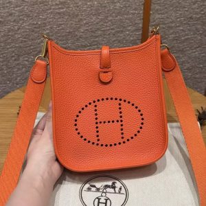 Hermes Evelyne 16 CM Bag Handmade In Taurillon Clemence Leather Gold Hardware 93 Orange