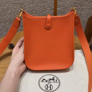 Hermes Evelyne 16 CM Bag Handmade In Taurillon Clemence Leather Gold Hardware 93 Orange - Image 2