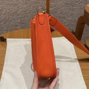 Hermes Evelyne 16 CM Bag Handmade In Taurillon Clemence Leather Gold Hardware 93 Orange - Image 16