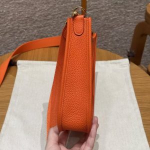 Hermes Evelyne 16 CM Bag Handmade In Taurillon Clemence Leather Gold Hardware 93 Orange - Image 15