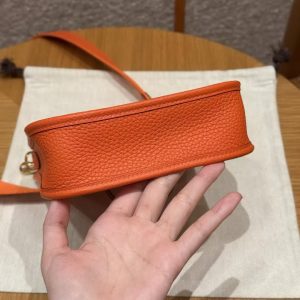 Hermes Evelyne 16 CM Bag Handmade In Taurillon Clemence Leather Gold Hardware 93 Orange - Image 14