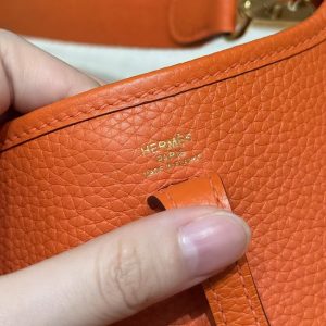 Hermes Evelyne 16 CM Bag Handmade In Taurillon Clemence Leather Gold Hardware 93 Orange - Image 12
