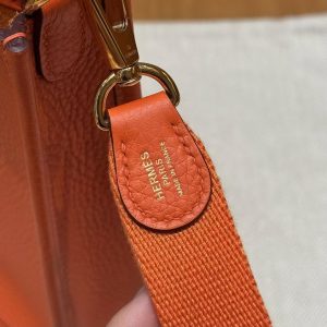 Hermes Evelyne 16 CM Bag Handmade In Taurillon Clemence Leather Gold Hardware 93 Orange - Image 9