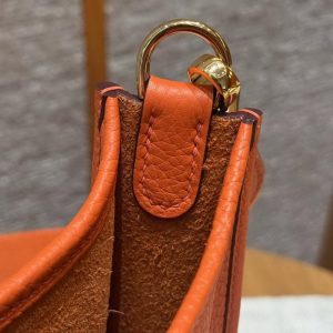 Hermes Evelyne 16 CM Bag Handmade In Taurillon Clemence Leather Gold Hardware 93 Orange - Image 8