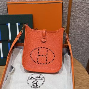 Hermes Evelyne 16 CM Bag Handmade In Taurillon Clemence Leather Gold Hardware 93 Orange - Image 3
