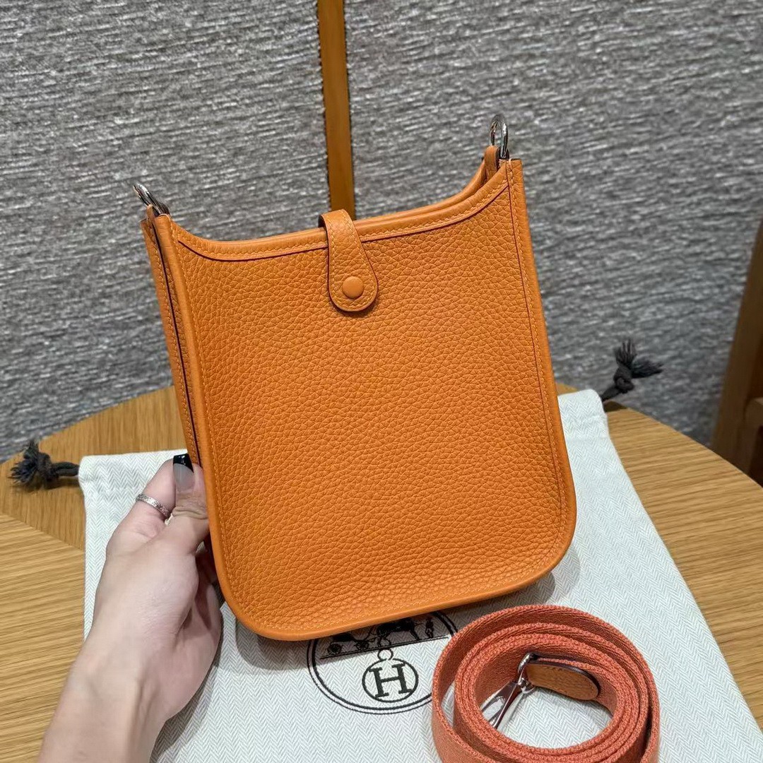 Hermes Evelyne 16 CM Bag Handmade In Taurillon Clemence Leather Silver Hardware 93 Orange - Image 2