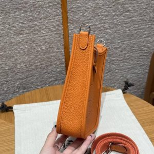 Hermes Evelyne 16 CM Bag Handmade In Taurillon Clemence Leather Silver Hardware 93 Orange - Image 16