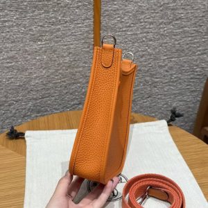Hermes Evelyne 16 CM Bag Handmade In Taurillon Clemence Leather Silver Hardware 93 Orange - Image 15