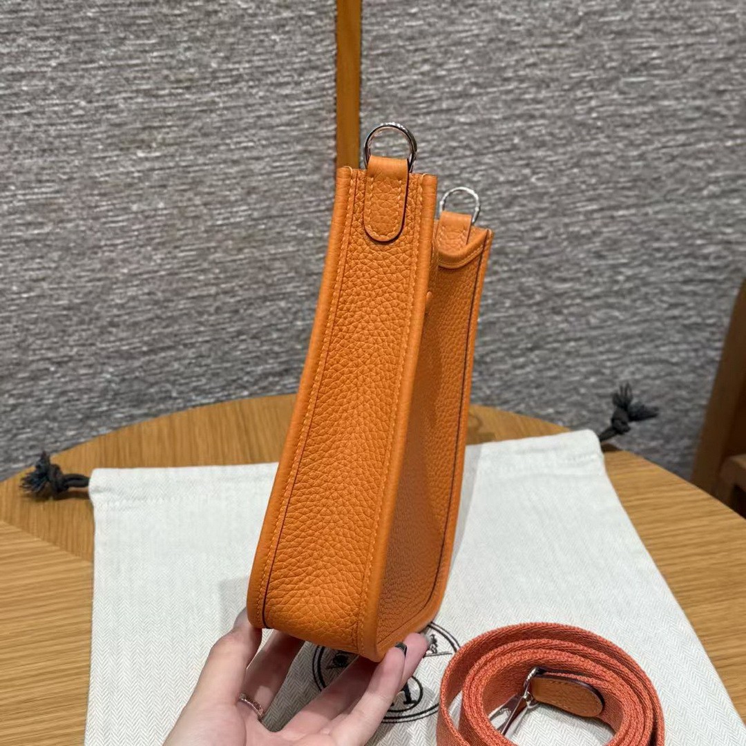 Hermes Evelyne 16 CM Bag Handmade In Taurillon Clemence Leather Silver Hardware 93 Orange - Image 15