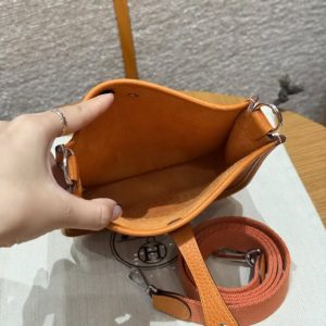 Hermes Evelyne 16 CM Bag Handmade In Taurillon Clemence Leather Silver Hardware 93 Orange - Image 13