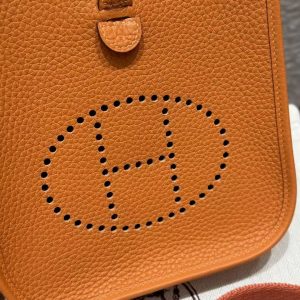 Hermes Evelyne 16 CM Bag Handmade In Taurillon Clemence Leather Silver Hardware 93 Orange - Image 12