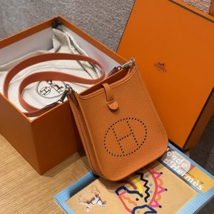 Hermes Evelyne 16 CM Bag Handmade In Taurillon Clemence Leather Silver Hardware 93 Orange - Image 8