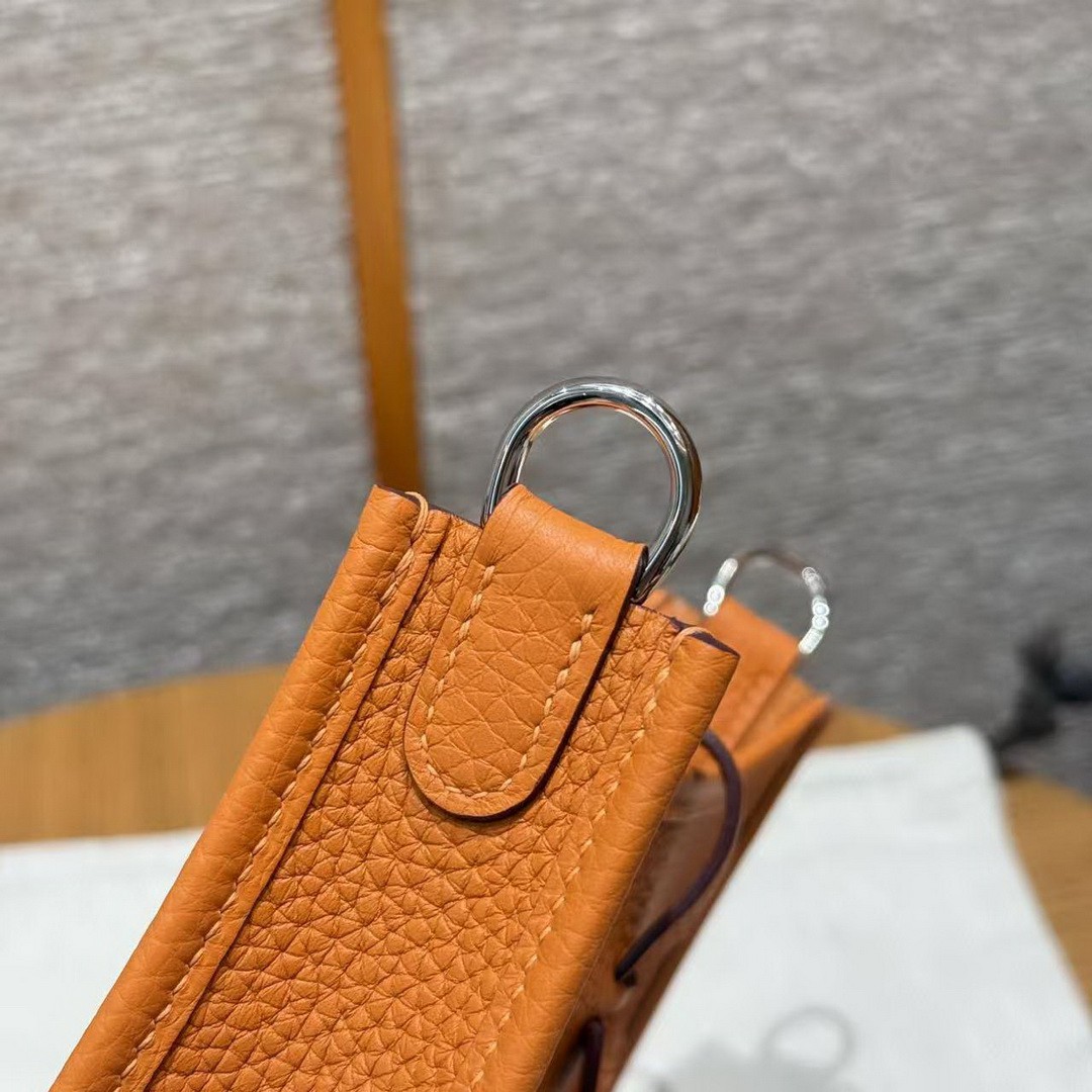 Hermes Evelyne 16 CM Bag Handmade In Taurillon Clemence Leather Silver Hardware 93 Orange - Image 7