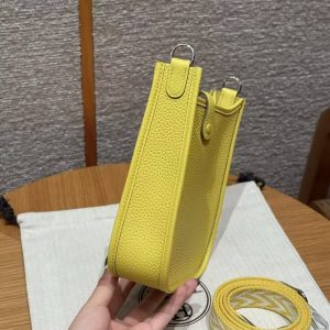 Hermes Evelyne 16 CM Bag Handmade In Taurillon Clemence Leather Silver Hardware 9O Jaune Naples - Image 16