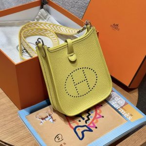 Hermes Evelyne 16 CM Bag Handmade In Taurillon Clemence Leather Silver Hardware 9O Jaune Naples - Image 9