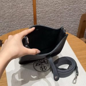 Hermes Evelyne 16 CM Bag Handmade In Taurillon Clemence Leather Sliver Hardware H0 Girs Misty - Image 15