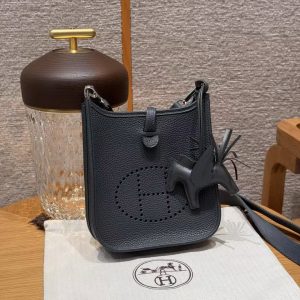 Hermes Evelyne 16 CM Bag Handmade In Taurillon Clemence Leather Sliver Hardware H0 Girs Misty - Image 9