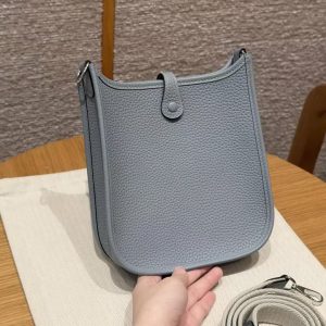 Hermes Evelyne 16 CM Bag Handmade In Taurillon Clemence Leather Silver Hardware J7 Blue Lin - Image 2