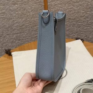 Hermes Evelyne 16 CM Bag Handmade In Taurillon Clemence Leather Silver Hardware J7 Blue Lin - Image 17