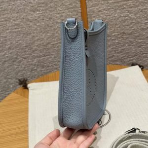 Hermes Evelyne 16 CM Bag Handmade In Taurillon Clemence Leather Silver Hardware J7 Blue Lin - Image 16