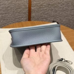 Hermes Evelyne 16 CM Bag Handmade In Taurillon Clemence Leather Silver Hardware J7 Blue Lin - Image 15