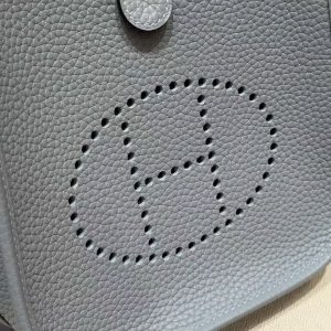Hermes Evelyne 16 CM Bag Handmade In Taurillon Clemence Leather Silver Hardware J7 Blue Lin - Image 12