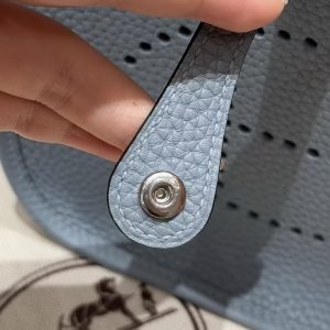 Hermes Evelyne 16 CM Bag Handmade In Taurillon Clemence Leather Silver Hardware J7 Blue Lin - Image 9