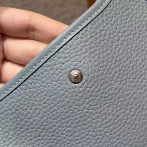 Hermes Evelyne 16 CM Bag Handmade In Taurillon Clemence Leather Silver Hardware J7 Blue Lin - Image 8
