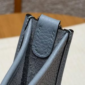 Hermes Evelyne 16 CM Bag Handmade In Taurillon Clemence Leather Silver Hardware J7 Blue Lin - Image 6