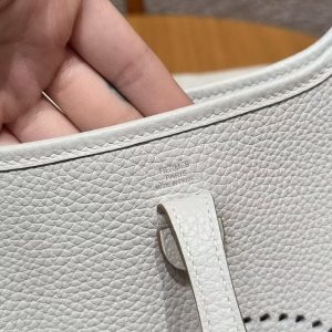 Hermes Evelyne 16 CM Bag Handmade In Taurillon Clemence Leather Silver Hardware M4 Girs Pale - Image 12