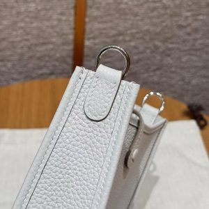 Hermes Evelyne 16 CM Bag Handmade In Taurillon Clemence Leather Silver Hardware M4 Girs Pale - Image 8
