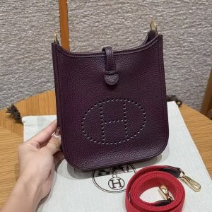 Hermes Evelyne 16 CM Bag Handmade In Taurillon Clemence Leather Gold Hardware N5 Cassis
