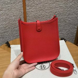 Hermes Evelyne 16 CM Bag Handmade In Taurillon Clemence Leather Silver Hardware S3 Rouge Coeur - Image 2