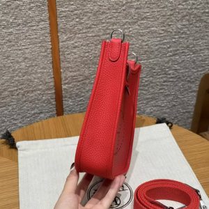 Hermes Evelyne 16 CM Bag Handmade In Taurillon Clemence Leather Silver Hardware S3 Rouge Coeur - Image 17