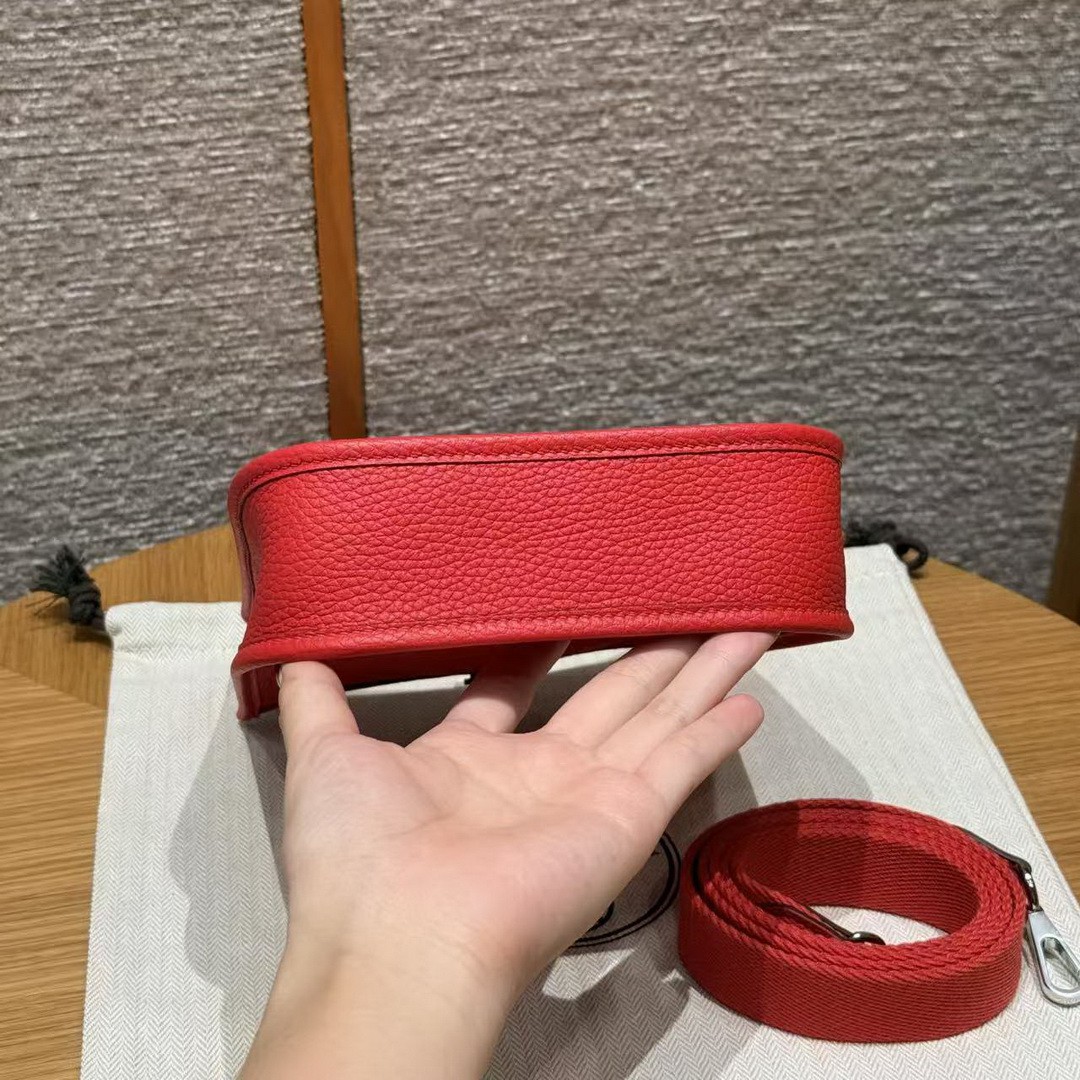 Hermes Evelyne 16 CM Bag Handmade In Taurillon Clemence Leather Silver Hardware S3 Rouge Coeur - Image 15