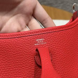 Hermes Evelyne 16 CM Bag Handmade In Taurillon Clemence Leather Silver Hardware S3 Rouge Coeur - Image 13
