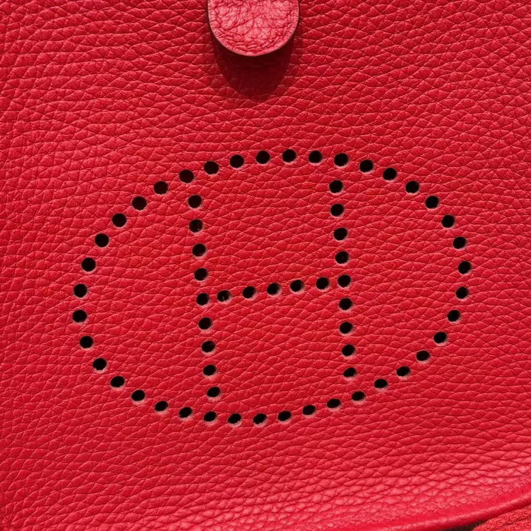 Hermes Evelyne 16 CM Bag Handmade In Taurillon Clemence Leather Silver Hardware S3 Rouge Coeur - Image 11