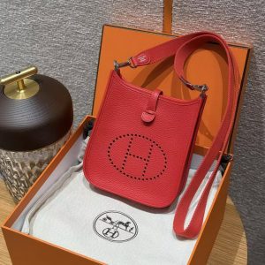 Hermes Evelyne 16 CM Bag Handmade In Taurillon Clemence Leather Silver Hardware S3 Rouge Coeur - Image 10