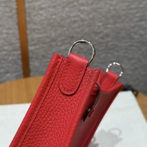 Hermes Evelyne 16 CM Bag Handmade In Taurillon Clemence Leather Silver Hardware S3 Rouge Coeur - Image 8