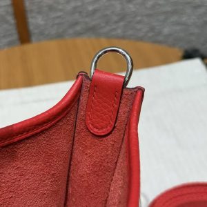 Hermes Evelyne 16 CM Bag Handmade In Taurillon Clemence Leather Silver Hardware S3 Rouge Coeur - Image 7