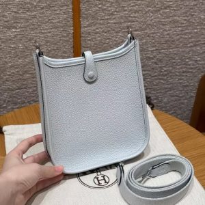 Hermes Evelyne 16 CM Bag Handmade In Taurillon Clemence Leather Sliver Hardware T0 Blue Brume - Image 2