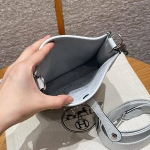 Hermes Evelyne 16 CM Bag Handmade In Taurillon Clemence Leather Sliver Hardware T0 Blue Brume - Image 18