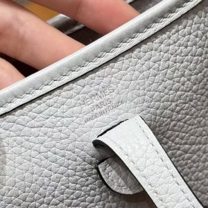 Hermes Evelyne 16 CM Bag Handmade In Taurillon Clemence Leather Sliver Hardware T0 Blue Brume - Image 17