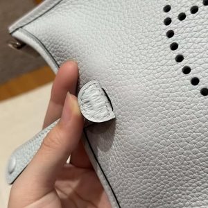 Hermes Evelyne 16 CM Bag Handmade In Taurillon Clemence Leather Sliver Hardware T0 Blue Brume - Image 16